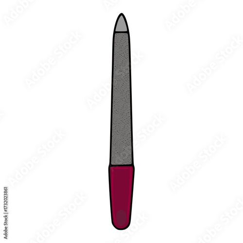 A simplified vector illustration of a nail file with a textured grey abrasive surface and a dark pink handle.