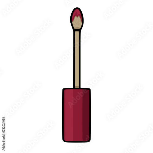 A stylized vector illustration of a lipstick applicator with rich crimson pigment and a textured applicator tip, isolated on a clean white background.
