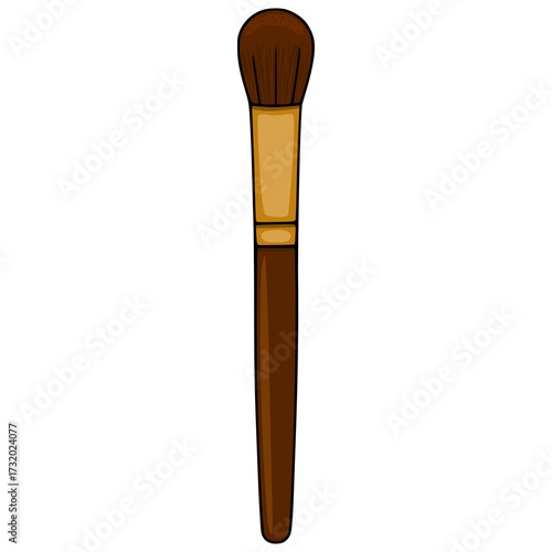 Detailed vector illustration of a single makeup brush with a brown bristled head and a golden ferrule, isolated on a white background.