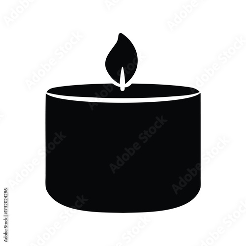 Monochrome image of a candle with a flickering flame atop a base