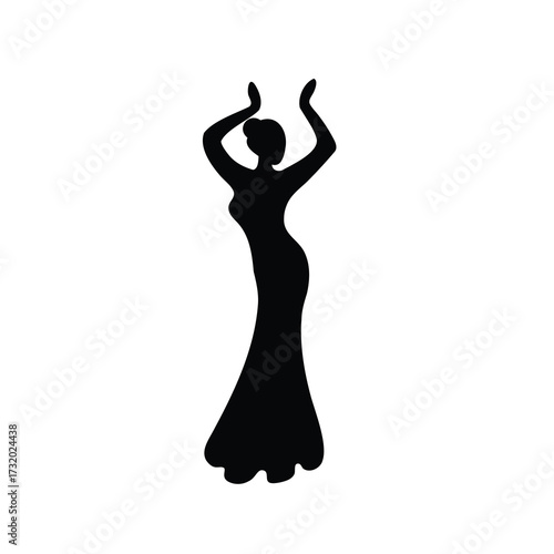 Elegant Silhouette of a Woman in a Traditional Dance Pose with Style