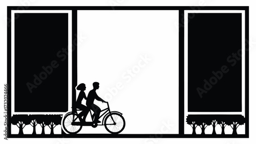 Couple cycling together through scenic trees, embracing adventure and shared moments