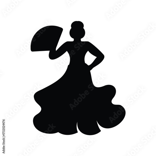 Silhouette of a Spanish Flamenco Dancer with a Hand Fan Illustration