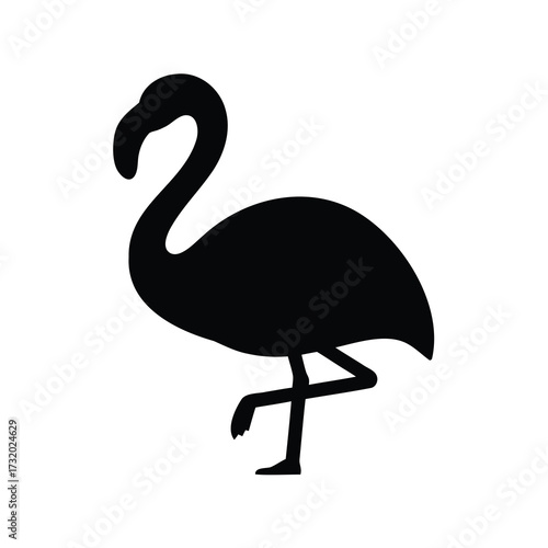 Simple elegant black silhouette of a flamingo standing on one leg
