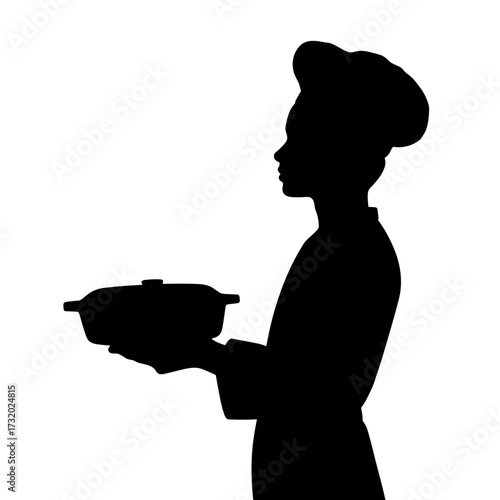 Chef silhouette holding casserole dish, culinary profession concept