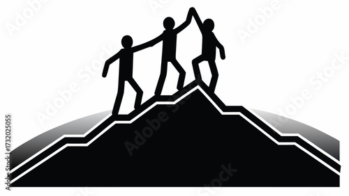 Teamwork triumphs reaching summit peak celebrating success together high five victory climb