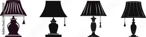 Four elegant lamp silhouettes with various shades and bases, showcasing styles that blend functionality and decor.