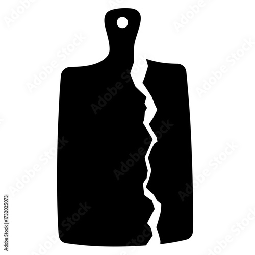 Broken cutting board silhouette, kitchenware damage and repair concept