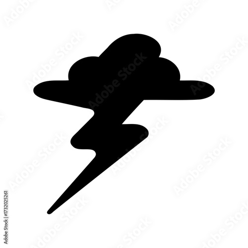 Black and white icon of a thundercloud with lightning bolts design