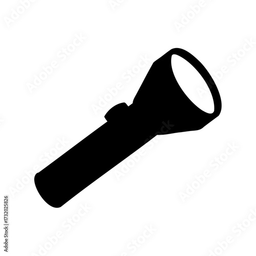 Simple black silhouette of a modern flashlight casting darkness into the unknown