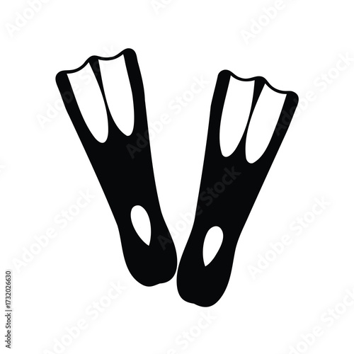 Silhouette Illustration of Snorkeling or Scuba Diving Fins on White Background