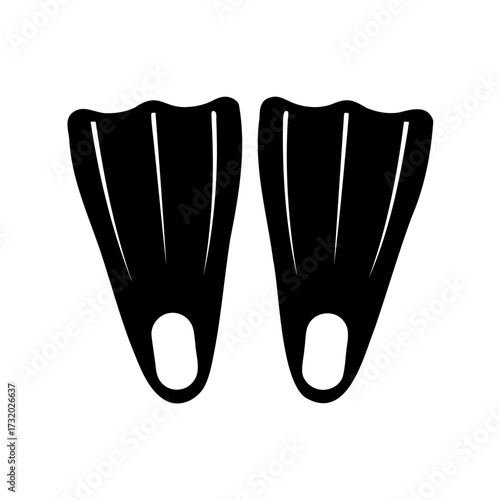 Silhouette of two diving fins for swimming or snorkeling underwater activities