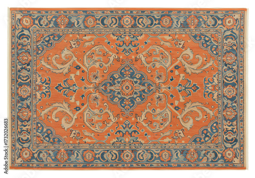 Peach and Teal Oriental Rug: Detailed Area Rug Design