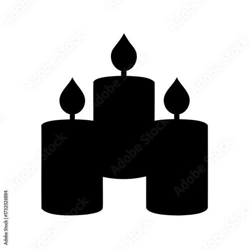 Simple and elegant black silhouette illustration of three lit candles glowing together