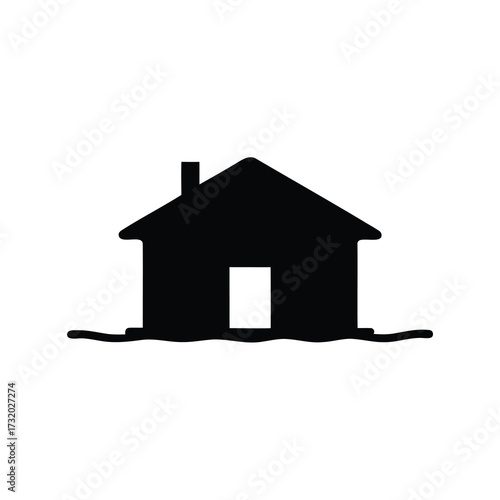 Simple black house silhouette on undulating ground with a clearly defined door