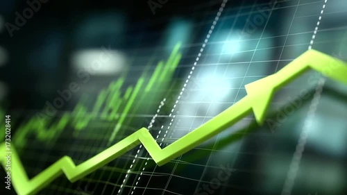abstract background of neon green arrows climbing digital stock chart gentle whoosh sound as lines ascend subtle futuristic pulse perfect loop for finance videos three quarter wide