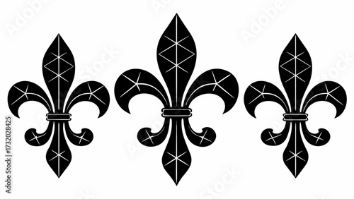 Three Fleur-de-lis emblems in a row offering a classic heraldic symbol for graphic designers and artists seeking timeless designs and historical accents