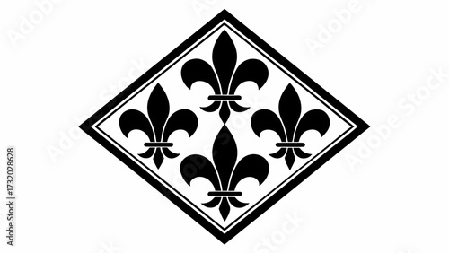 Elegant black fleur de lis emblem within a sophisticated diamond border design creating timeless decorative appeal for branding and art