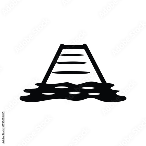 Isolated Vector Illustration of a Black Ladder Partially Submerged in Water