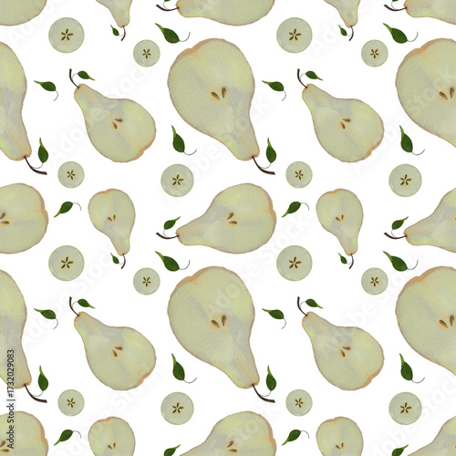 Pear graphics watercolour, seamless pattern 