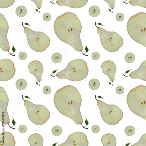 Pear graphics watercolour, seamless pattern 