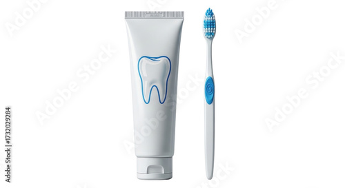Isolated hygiene products display toothpaste and toothbrush for oral care and dental health