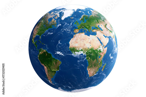 Detailed earth globe showing europe and africa isolated on transparent background