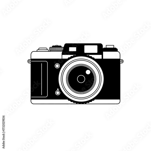 Black and white illustration of a classic camera, capturing a moment in time with precision.