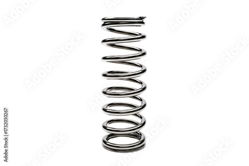 Close up of a silver metal coil spring isolated on transparent background