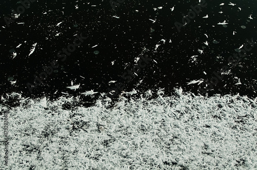 Winter background. Snowflake crystals on a frozen river