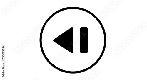 Isolated rewind symbol for media player, play, pause or control action. Circle button icon design.