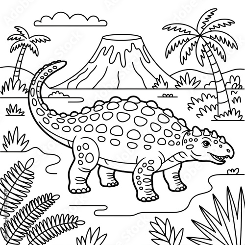 A ankylosaurus illustration vector style coloring book