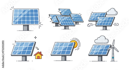 Illustrated Solar Panels Depicting Renewable Energy Sources.