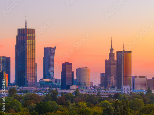 Warsaw skyline on an autumn morning.
