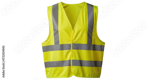 Isolated hi-vis safety vest for industrial work, road construction, or emergency services, fluorescent yellow