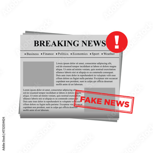 fake news paper concept, fake information in online news, Disinformation in newspapers, false information, hoax in social media, flat vector illustration.