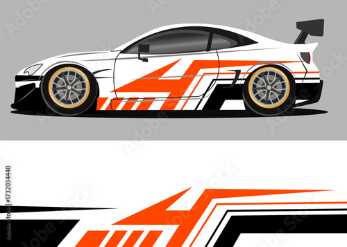 car wrap design with white and orange color geometry theme