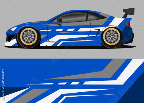 car wrap design premium with blue and white geometry theme