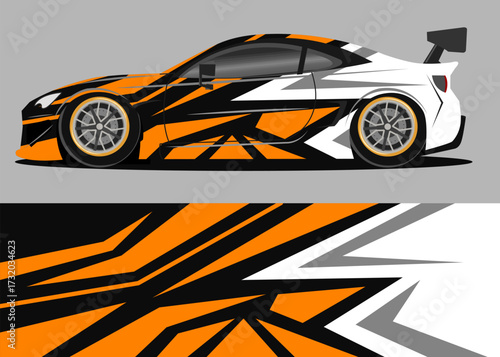 car wrap design with orange and white geometry theme