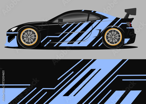 car wrap design with blue and black geometry theme