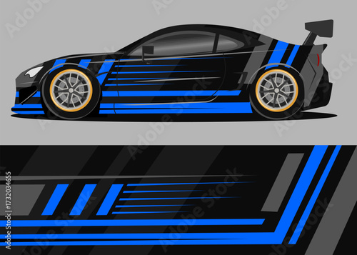 car wrap design with blue and black geometry theme