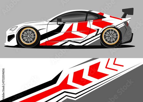 car wrap design with white and red geometry speed theme