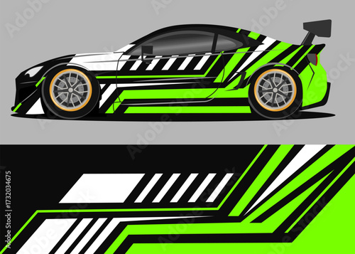 car wrap design with green and white geometry theme
