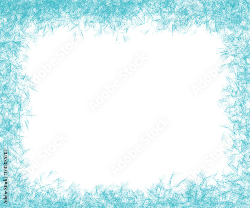 Abstract frosty blue border with icy texture edges and a clean white center. Perfect for holiday cards, invitations, winter backgrounds, and seasonal graphic design projects.
