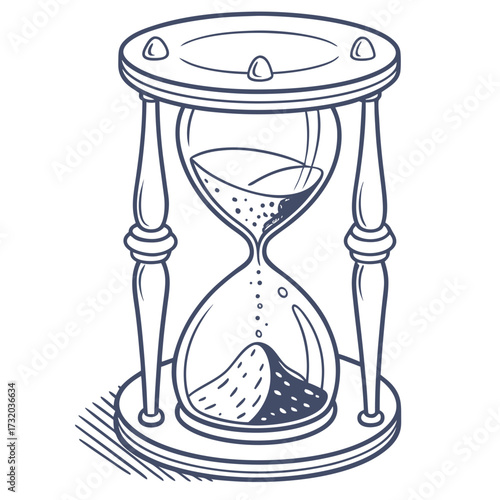 Vintage hourglass with sand flowing through the narrow neck representing the passage of time and the concept of urgency