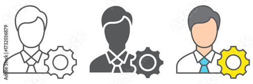 Business ethics icon, business and moral, man with cogwheel sign, vector graphics, a linear pattern on a white background, eps 10.