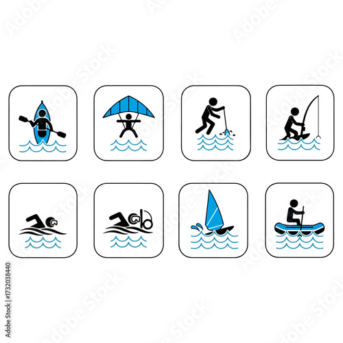 Water Sports Icons Representing Various Outdoor Activities.