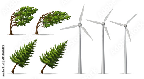 Wind-Battered Trees and Modern Wind Turbines.