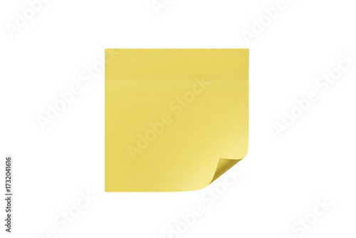 Yellow sticky note with curled corner isolated on transparent background
