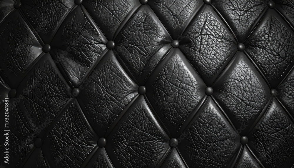 Obraz premium Close-up view of black leather upholstery with diamond-shaped tufting